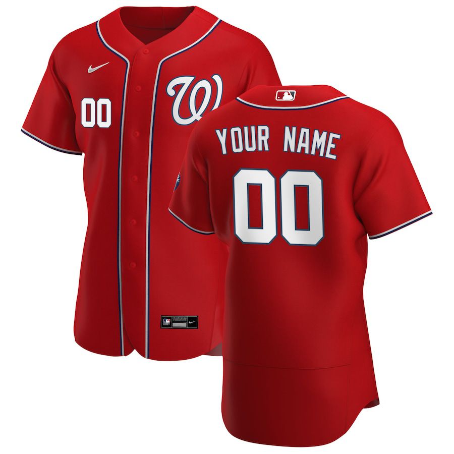 Mens Washington Nationals Nike Scarlet Alternate Authentic Custom Patch MLB Jerseys